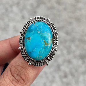 925 Sterling Silver Oval <b>Turquoise</b> <b>Ring</b> Handmade Boho Women Jewelry Gift - Product Image 6