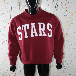 STARS BROWN <b>Mock</b> <b>Neck</b> Sweatshirt 100% WHITE Applique Embroidery wide <b>neck</b> Sweatshirt Finer Threads - Product Image 1