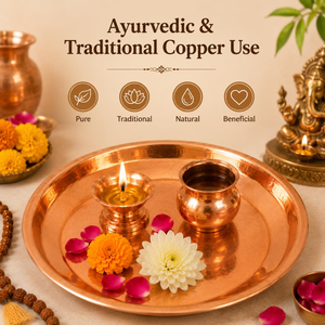 Assiette ronde traditionnelle en cuivre Thaal pour les cérémonies religieuses, le culte à domicile, les festivals et le service de repas - Product Image 3
