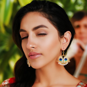 Peacock Design Hoop Stud Drop Earrings for Women-Pearl Bohemian Religious Style - Product Image 2