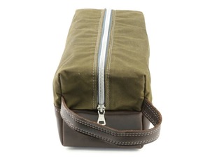Vintage Waxed Canvas Leather Toiletry Bag Custom Logo Travel Shaving Dopp Kit Waterproof Cosmetic Organizer <b>Case</b> LCTB-0080 - Product Image 2