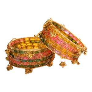 Bracelets en verre traditionnels du Cachemire, multicolores, plaqués or, ensemble de bijoux de mariage, couleurs personnalisées disponibles - Product Image 1