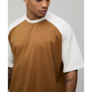 T-shirt surdimensionné à coupe carrée personnalisé OEM, manches courtes raglan, color block, coton et polyester, logo brodé, pour hommes - Product Image 6