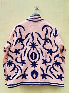เสื้อแจ็คเก็ตผ้าฝ้ายปักลายซูซานีสีชมพูสไตล์ชาติพันธุ์  ลายดอกไม้ แขนยาว คอตั้ง ทำมือ เสื้อคลุมฤดูหนาวสำหรับผู้หญิง - Product Image 2