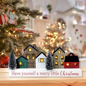 Décorations de Noël rustiques en bois pour table, style ferme, avec lumières LED et minuterie, pour la maison et les fêtes de Noël. - Product Image 3