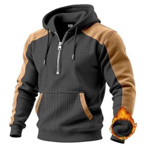 Sweat-shirt tactique à capuche en polaire pour homme, à carreaux, color-block, chaud, à manches longues - Product Image 3