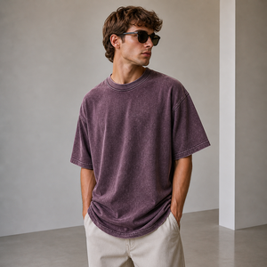Camisetas de Hombre de Primera Calidad, 100% Algodón, Lavado Ácido, Lisas, al por Mayor, Tallas Grandes, Cuello Redondo - Product Image 2