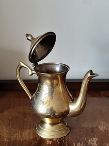 Vintage Brass Coffee Pot Engraved Middle Eastern Style Teapot Decorative Brassware Boho Kitchen Dining Table Decor Classic - Product Image 2