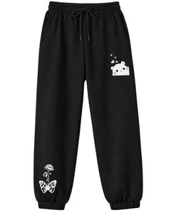 Conjunto de Sudadera con Capucha Blanca con Estampado de Dibujos Animados y Pantalones Deportivos Negros para Mujer, Sudadera de Forro Polar con Pantalones a Juego, Atuendo Informal y Bonito - Product Image 2