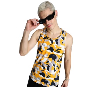 Camiseta sin mangas con estampado de camuflaje para hombre, cuello redondo, transpirable, informal, estilo tejido de poliéster - Product Image 2
