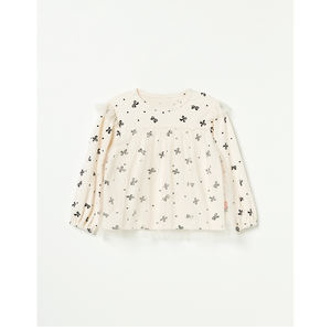 Camiseta Casual con Lazo Estilo Coreano OZKIZ para Niñas de 2 a 6 Años, 100% Algodón con Volantes para Primavera/Otoño, Moda Infantil al por Mayor - Product Image 1