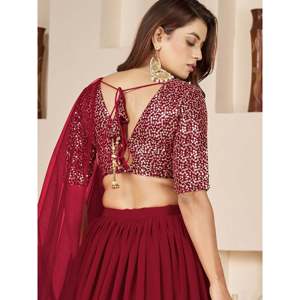 <b>Red</b> <b>Sequins</b> Georgette Wedding Lehenga Choli for Women - Product Image 3