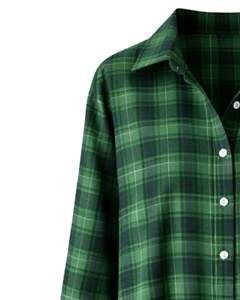 Robe chemise longue à carreaux verts personnalisée pour femme, boutonnée, coupe ample, tunique décontractée, manches longues, style flanelle en coton doux - Product Image 5