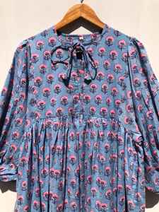 Robe imprimée confortable pour femme, magnifique robe en coton, imprimée à la main, style indien Georges, grande robe longue, col profond, longueur midi - Product Image 3