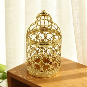 Graceful Gold Moroccan <b>Birdcage</b> Lantern with <b>Decorative</b> Metal Scrollwork Candle Holder for Wedding Ramadan Home Decor - Product Image 4