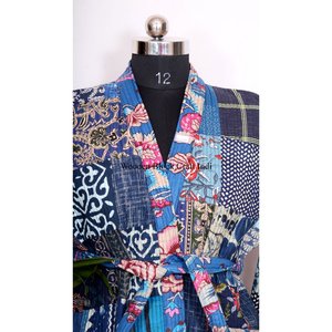 Kimono indien fait main en coton kantha pour femme et homme, élégant vêtement de plage, peignoir, couvre-maillot de bain, kimono patchwork, cadeau pour femme - Product Image 4