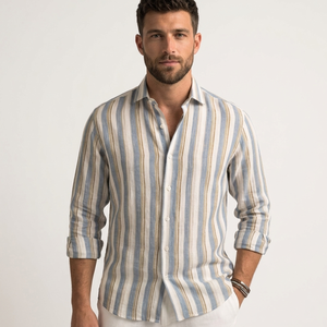 T-shirt en coton et lin pour homme, nouvelle mode, décontracté, plage, rayé, respirant, manches longues, VARSITY SPORTS GEARS WA70 - Product Image 3