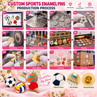 Broches en métal plaqué or, découpées à l'emporte-pièce, pour passionnés de sport, avec motifs de football, basketball, badminton et équipements sportifs, style dessin animé