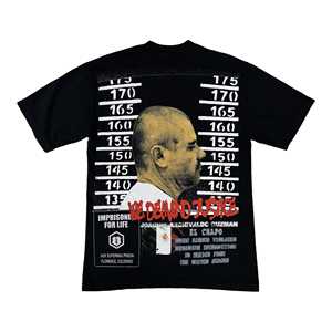 Camiseta Negra para Hombre JEANS con Estampado de Mugshot, Manga Corta, Cuello Redondo, Estilo Urbano, Corte Holgado, Algodón Jersey 180g Antiencogimiento - Product Image 2