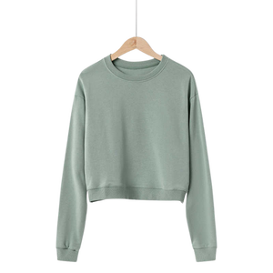 Unisex Crop Length Crew Neck Pullover Solid Color Knitted Sweatshirt Regular Fit Casual Autumn Wear 100% Cotton Long Sleeve - Product Image 4