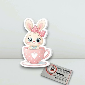 Plateau magnétique en acrylique pour extensions de cils, motif lapin rose avec tasse à thé, marque privée, outils de beauté pour artistes - Product Image 3