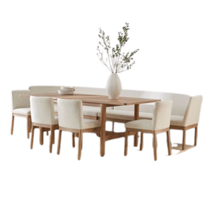 Ensemble de table à manger de luxe en teck massif, design moderne et écologique, matériaux naturels, utilisation en restaurant, prix de gros - Product Image 3