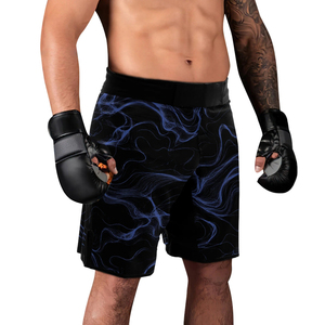 กางเกงขาสั้น MMA ลายคลื่นสีน้ำเงินดำสำหรับผู้ชาย ทรงปกติ แห้งเร็ว ผลิตจากโพลีเอสเตอร์ สำหรับศิลปะการต่อสู้แบบผสมผสาน ขนาดผู้ใหญ่ - Product Image 6