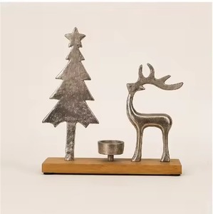 Stainless Steel <b>Christmas</b> Tree <b>Tea</b> <b>Light</b> Holder with Wooden Base for <b>Christmas</b> Home Decoration - Product Image 4