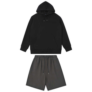 Ensemble deux pièces décontracté d'été pour homme, vêtements délavés à l'acide, 100% coton, streetwear, sweat à capuche et short personnalisés imprimés. - Product Image 4