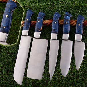 Ensemble de couteaux de chef personnalisés faits à la main, 5 pièces, lames en acier D2, ambidextres, tranchantes, durables, manche en bois, sac en cuir - Product Image 3