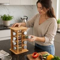 Étagère à épices pliable en bambou avec quatre niveaux, organisateur de rangement multifonctionnel pour les bouteilles d'épices