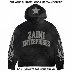 Sudadera con Capucha de Felpa de Algodón y Poliéster Premium de 500 GSM, Lavado Ácido, Color Negro, con Estampado Puff, Bordado y Logotipo Personalizado, Talla Grande - Product Image 1