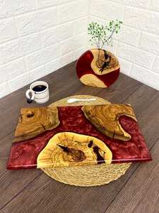 Trending Elegant Handcrafted Modern Round Resin Cutting Board with Wood <b>Knife</b> Handle Dishwasher <b>Safe</b> for Kitchen Serving Platter - Product Image 5