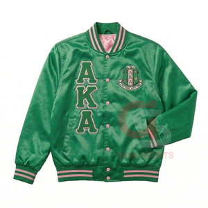 Veste GREEK AKA personnalisée en satin rose et vert pour femmes, et veste bomber respirante en tricot brodé pour femmes. - Product Image 6