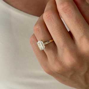 3 Carat Elongated Cushion Diamond Solitaire <b>Ring</b> , 14k Yellow Gold 2.5MM <b>Thick</b> Band Engagement <b>Ring</b>, IGI Certified - Product Image 2
