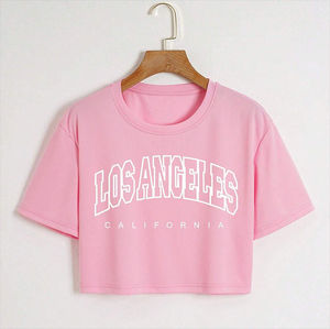 Camisetas Básicas de Manga Corta con Cuello Redondo, Estilo Urbano, Transpirables, Tejidas, 100% Algodón, con Logotipo Serigrafiado, para Mujer - Product Image 2