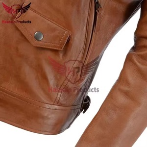 Blouson en cuir véritable marron pour homme, style motard asymétrique, en cuir de vachette matelassé, avec revers et poches zippées, personnalisé, chaud pour l'hiver - Product Image 2