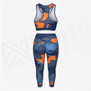 North Approach 2 Piece Yoga Set Camouflage Print Racerback <b>Crop</b> Top High Waist Full Length <b>Leggings</b> Breathable Spandex Polyester - Product Image 2