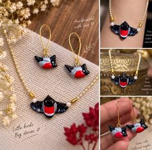 Conjunto de Collar y Pendientes de Pájaro Pintados a Mano para Mujer, Bonito Colgante de Resina, Joyería con Cuentas Chapada en Oro - Product Image 4