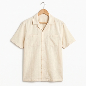 Chemise d'été texturée pour homme 100% lin respirant de luxe décontractée à manches courtes OEM ODM Vente en gros Usine Marque privée - Product Image 1