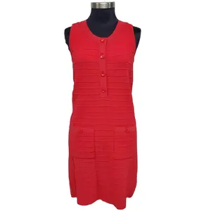 ODM And OEM onepiece one piece knitted dress Hot Sales knit tartan One-Piece ops Red Sleevesless Women Career Dress