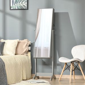 "Lockable <b>Grey</b> Jewelry <b>Cabinet</b> with Full-Length Mirror & 4 Adjustable Angles-Floor Standing Organizer" - Product Image 2