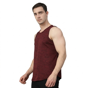 Men's <b>Maroon</b> Sleeveless Tank <b>Top</b> O-Neck Solid Color Casual Wear Breathable Knitted Polyester Fabric - Product Image 3