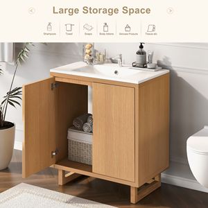 Mobile Bagno da 30 Pollici con Struttura in Legno Massello, Lavabo e Armadietto Contenitore Integrati - Product Image 5