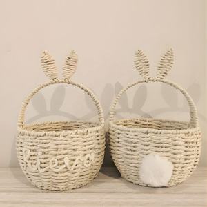 ตะกร้ากระต่ายน่ารักพร้อมหางปอมปอม ตะกร้าอีสเตอร์สานแบบกำหนดเอง ตะกร้าใส่ไข่สำหรับเด็กตกแต่งสวยงาม ขายส่งแบบ OEM - Product Image 3