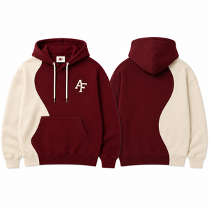 Sweat-shirt à capuche premium bicolore avec logo brodé personnalisé, coupe oversize en molleton, style streetwear pour hommes et femmes - Product Image 1