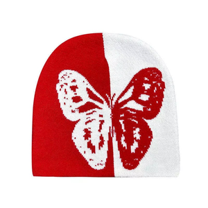Gorro Unisex Negro con Patrón de Mariposa Blanca, 100% Acrílico, Tejido, Estilo Casual para Invierno - Product Image 3