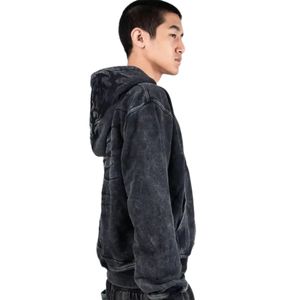 Sweat-shirt à capuche oversize noir délavé style vintage en molleton épais unisexe, haut de mode streetwear - Product Image 3