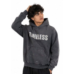 Sweat-shirt à capuche oversize à séchage rapide pour homme, en coton French Terry, style streetwear décontracté, avec logo frontal et design délavé, manches classiques - Product Image 2