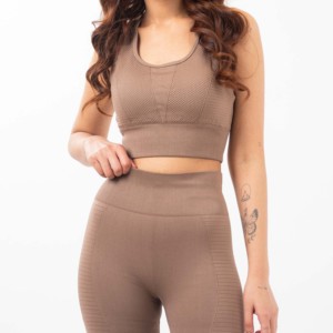 Ensemble de leggings et soutien-gorge de yoga grande taille sans coutures, maintien élevé, respirant, séchage rapide, devant beige, vêtements de sport pour femmes, entraînement, fitness, gym - Product Image 3